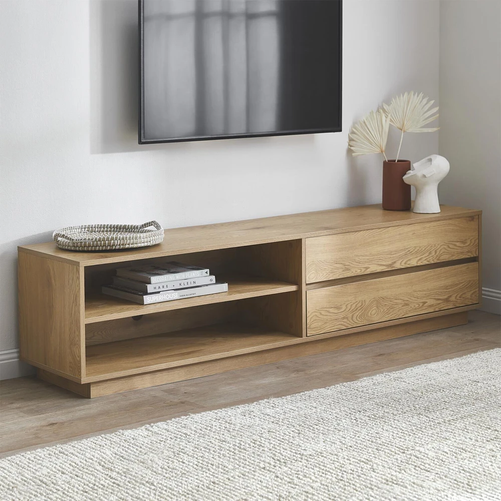 Home4You TV staliukas SACHA 180x40xH43cm, melaminas su ąžuolo žieve