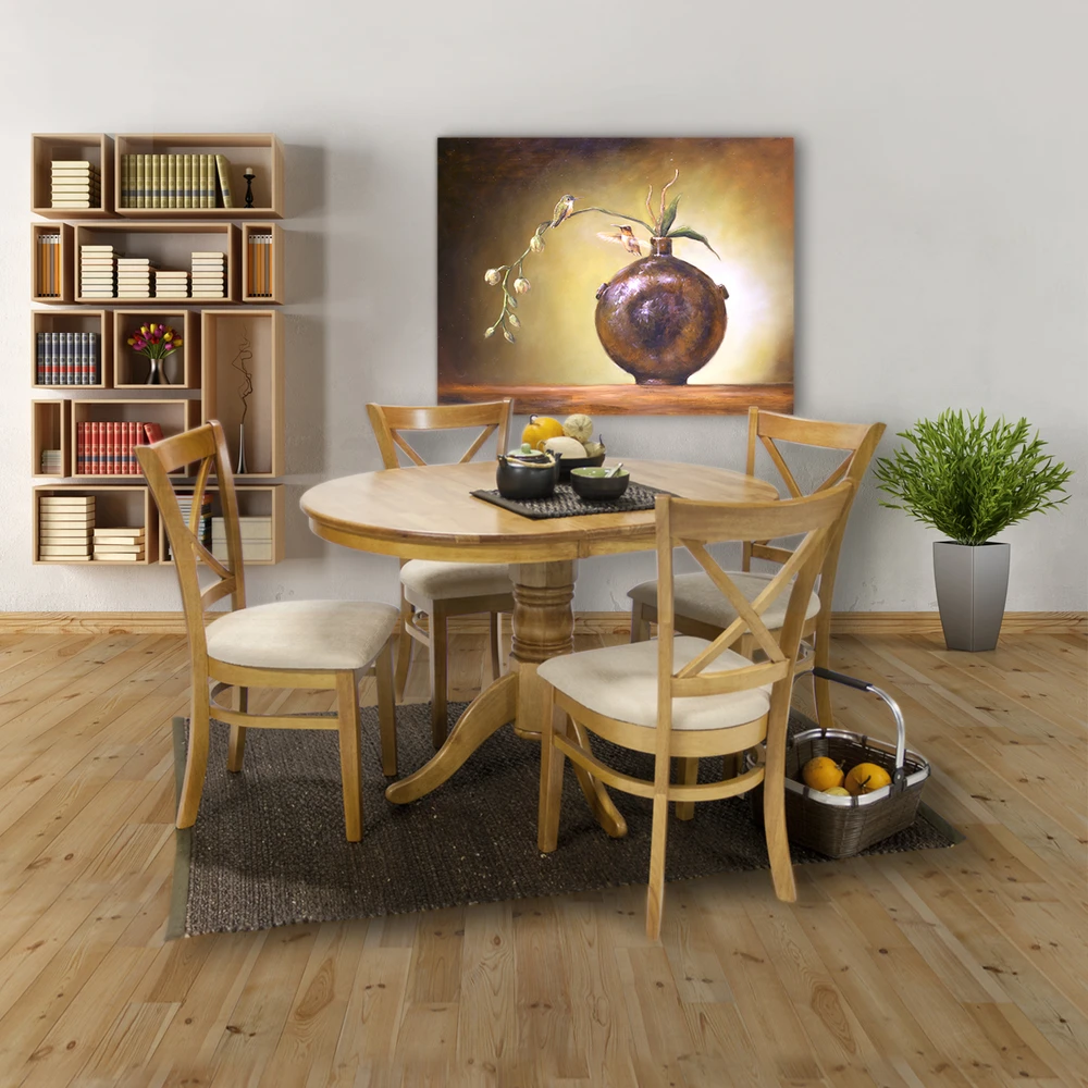 Home4You Valgomojo komplektas MIX & MATCH su 4 kėdėmis (20829), 90+30x74 cm, mediena: kaučiukmedis, spalva: šviesi ąžuolo spalva