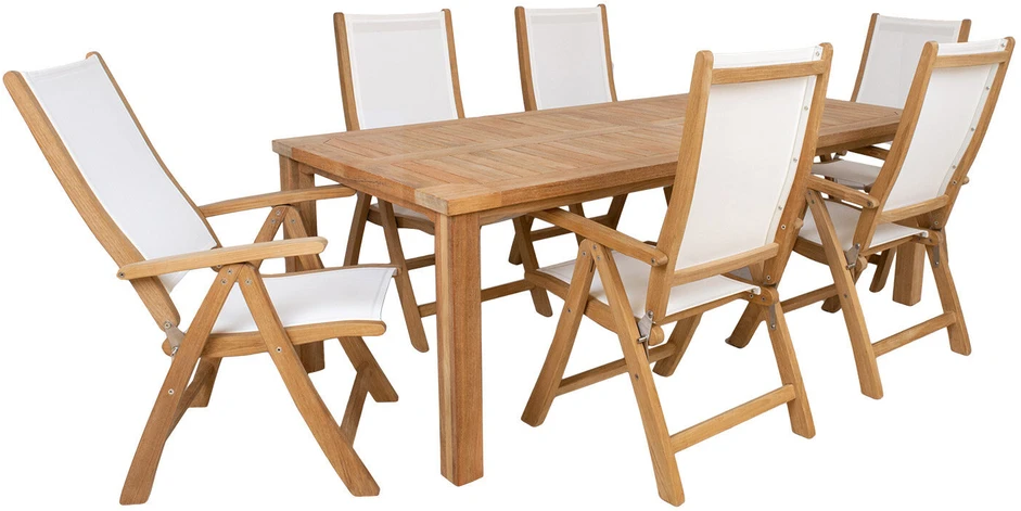 Lauko baldų komplektas Home4You Valgomojo komplektas BALI stalas, 6 sulankstomos kėdės