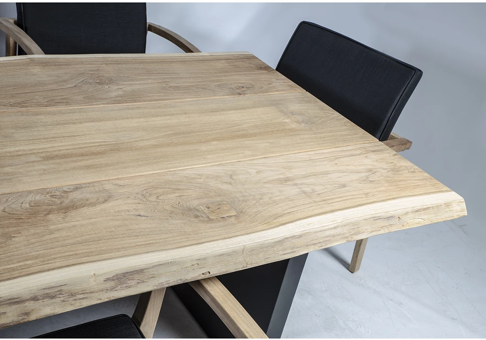 Lauko baldų komplektas Home4You Valgomojo baldų komplektas ROYAL su 8 kėdėmis (13258), 280x100xH76 cm, stalviršis: tikmedis, apdaila: šlifuotas, nealyvuotas, kojos: aliumininės