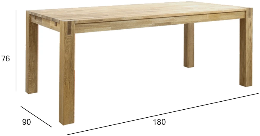 Home4You Valgomojo stalas CHICAGO NEW, 180x90x76 cm, stalviršis: MDF su tikru ąžuolo lukštu, spalva: natūrali, apdaila: alyvuotas