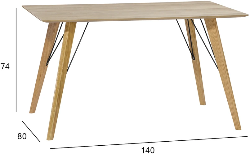 Home4You Valgomojo stalas HELENA 140x80xH74cm, stalviršis: MDF su tikru ąžuolo lukštu, apdaila: lakuota, medžio masyvo ąžuolinės