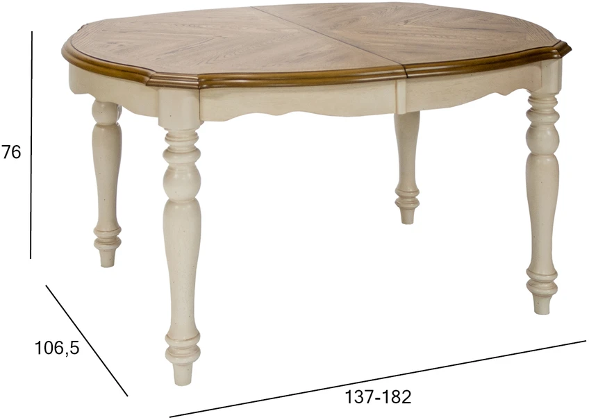 Home4You Valgomojo stalas LILY, 106,5x137-182x76 cm, ištraukiamas, medžiaga: MDF su tikro ąžuolo lukštu, kaučiukmedis, spalva: ąž