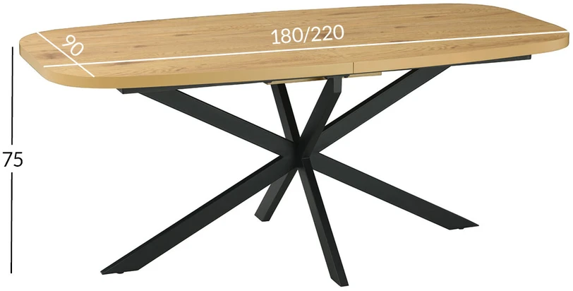 Home4You Valgomojo stalas RAMONA 180/220x90xH75cm Šviesus medis