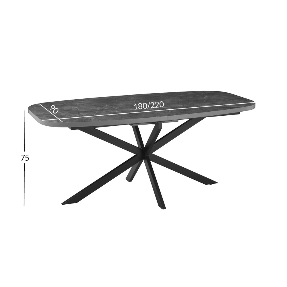 Home4You Valgomojo stalas RAMONA 180/220x90xH75cm Pilkas