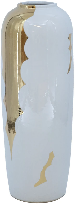 Home4You Vaza „TITAN STONE“, D14 x H38 cm, balta/auksinė upė