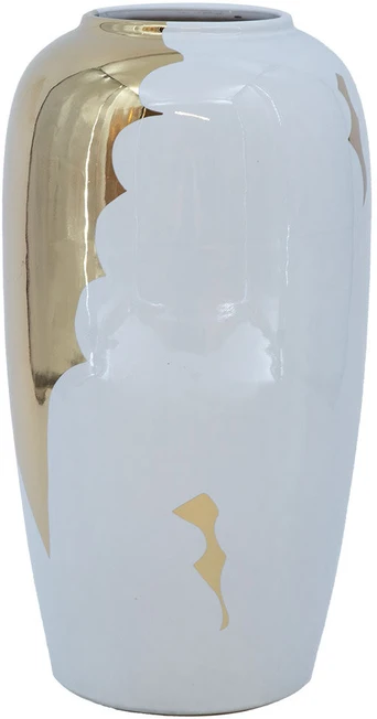 Home4You Vaza „TITAN STONE“, D16 x H29 cm, balta/auksinė upė
