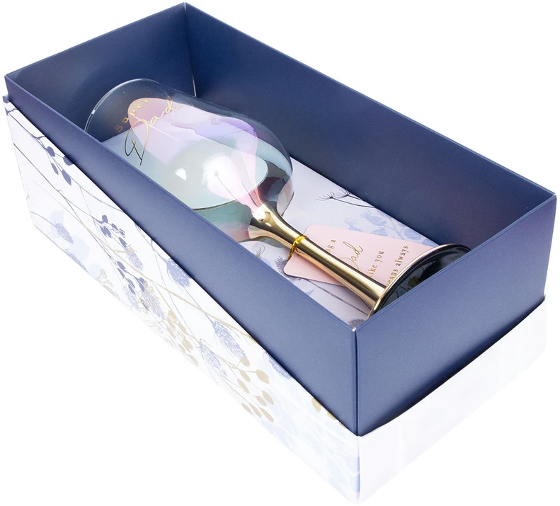 Home4You Mėlyna Vyno taurė FLOW "Super Dad" H21,2cm 450ml, skaidrus stiklas, mėlyna dėžutė