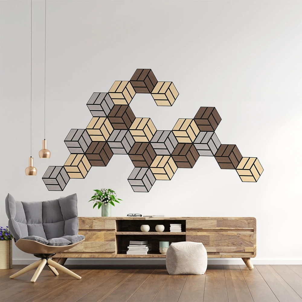 Homestyle4U Akustinės plokštės, šešiakampės korio formos 3D sienų plokštės, 30x26x2 cm, rudos