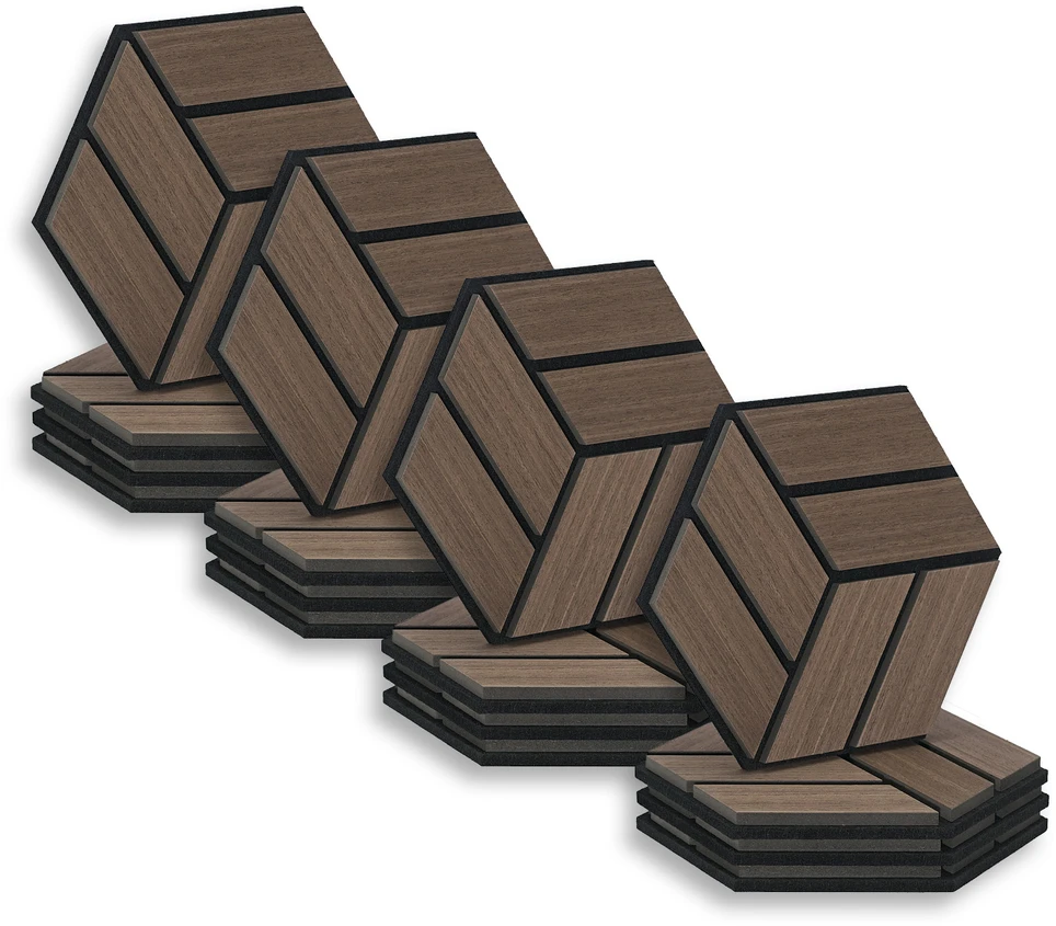 Homestyle4U Akustinės plokštės, šešiakampės korio formos 3D sienų plokštės, 30x26x2 cm, rudos