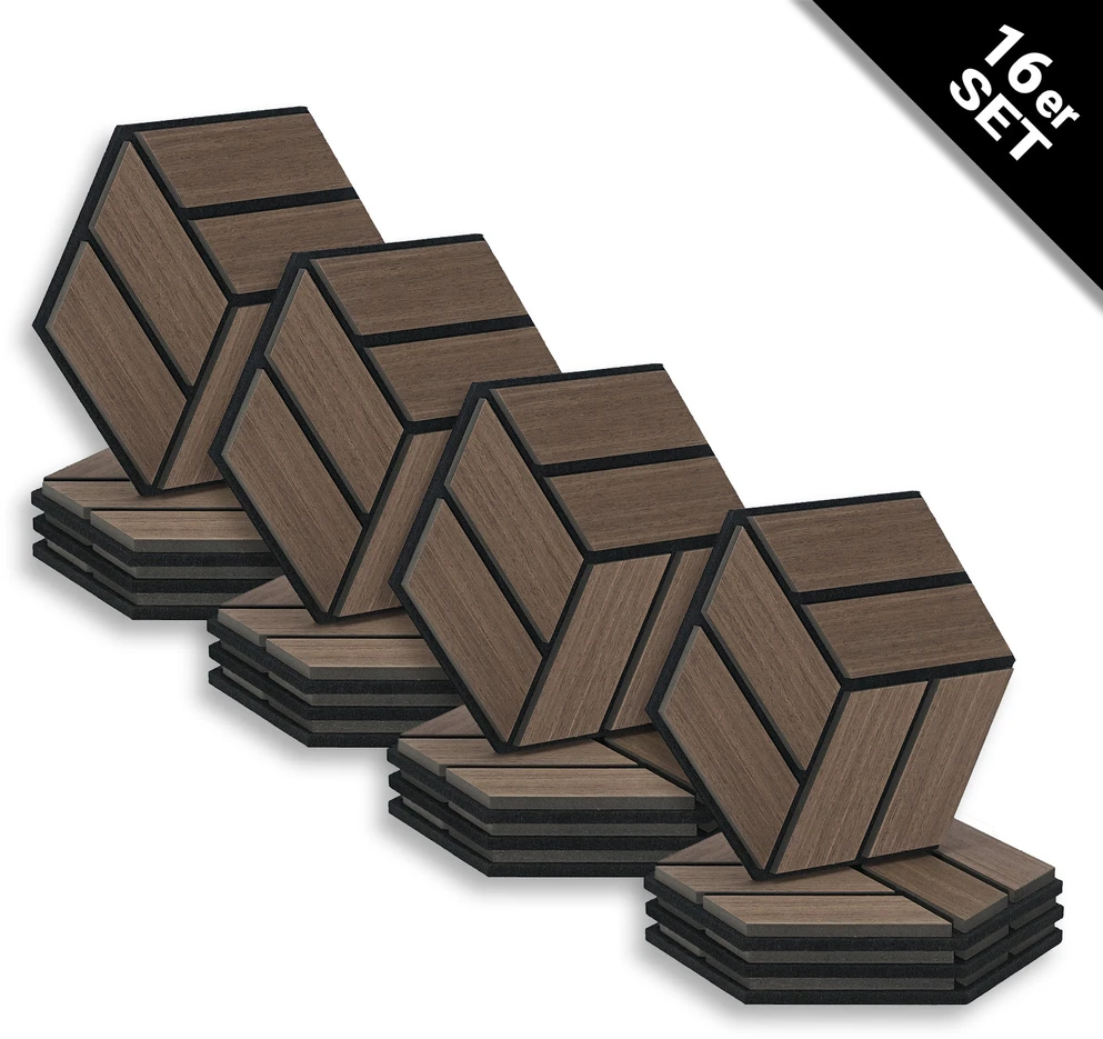 Homestyle4U Akustinės plokštės, šešiakampės korio formos 3D sienų plokštės, 30x26x2 cm, rudos