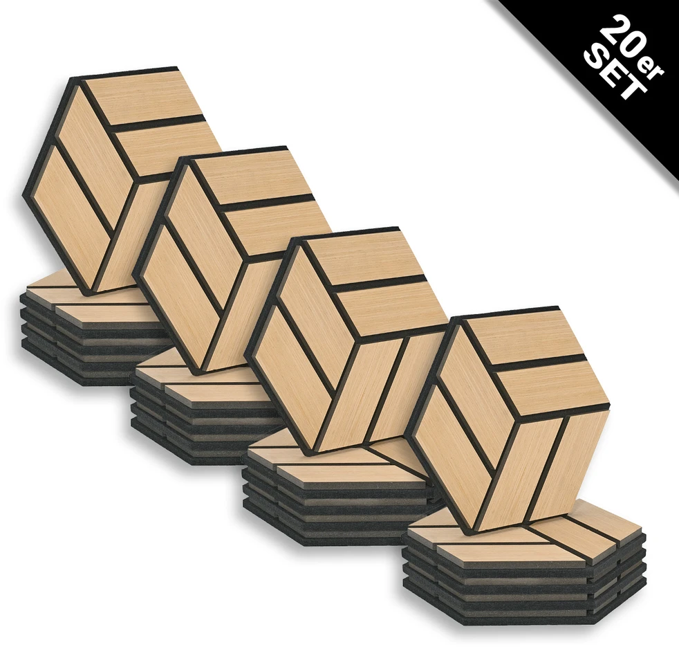 Homestyle4U Akustinės sienų plokštės, šešiakampės korio formos 3D, 30x26x2 cm, rudos
