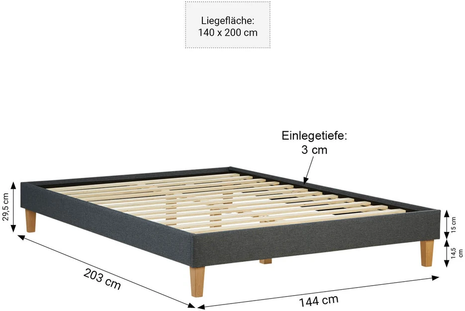 Homestyle4U Apstatyta lova, 144x203x29.5 cm, pilka