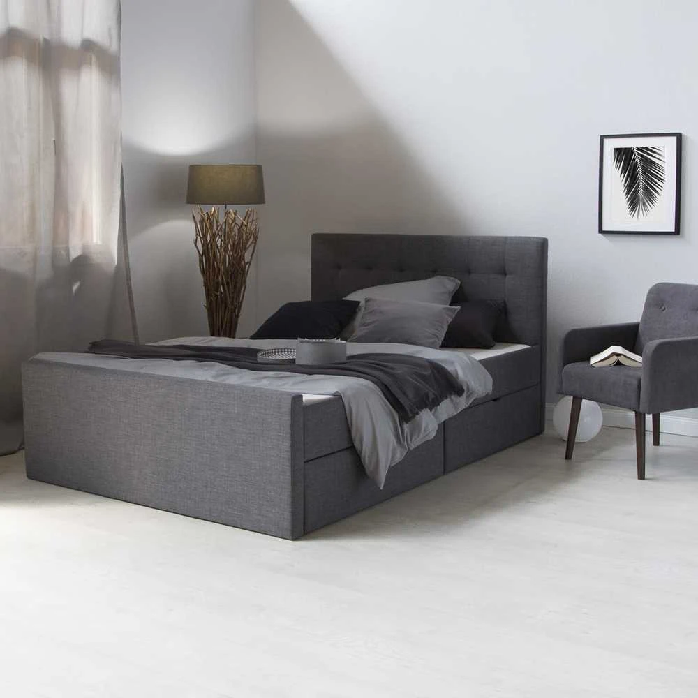Lova Homestyle4U Paminkštinta lovos rėmas, 145x214x102 cm, pilka