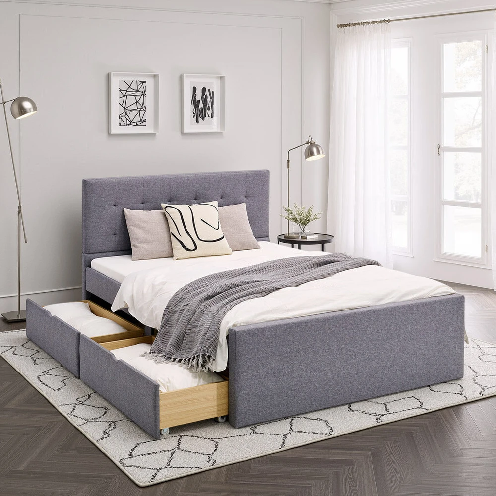 Homestyle4U Aptrauktas lovos rėmas, 145x214 cm, pilka