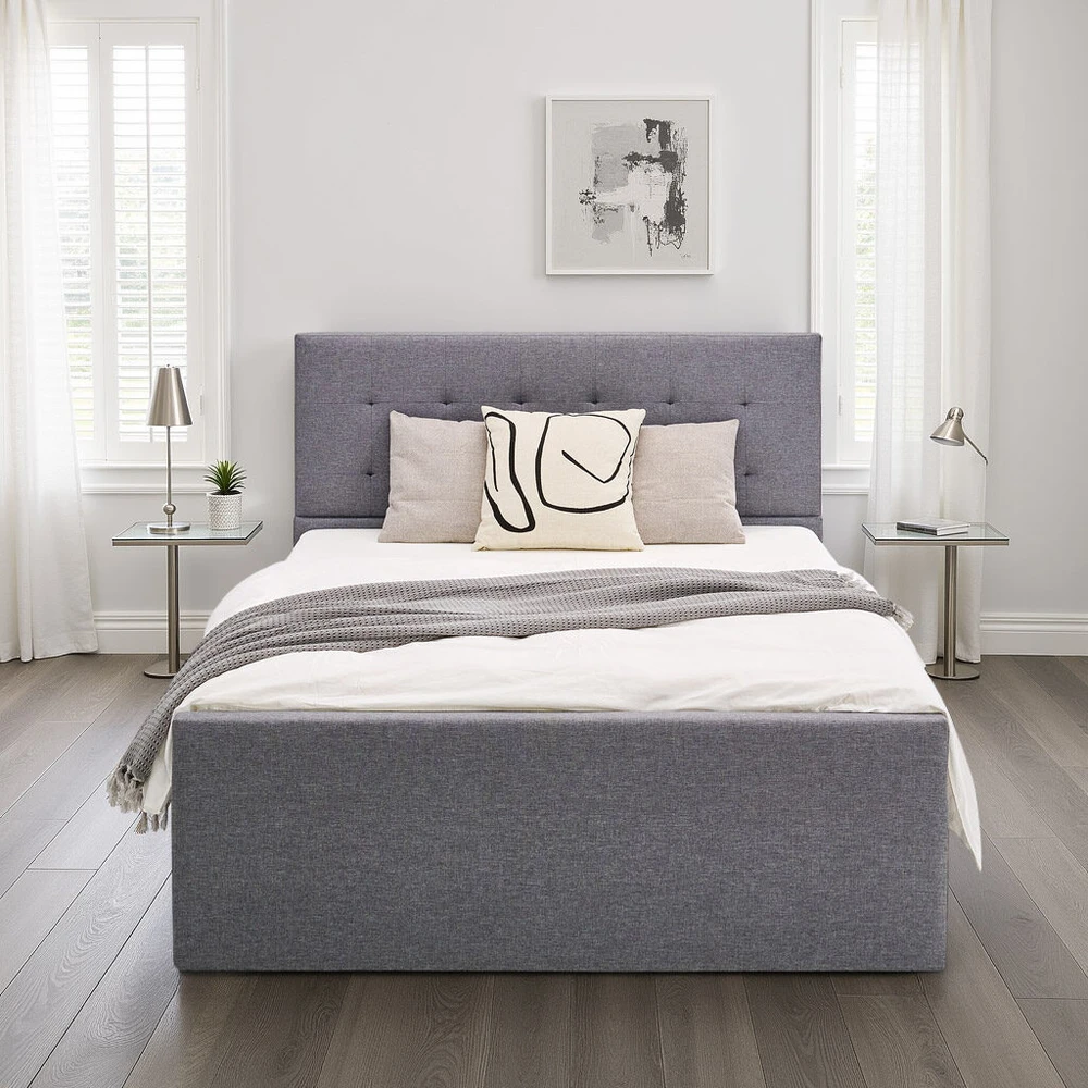 Homestyle4U Aptrauktas lovos rėmas, 145x214 cm, pilka