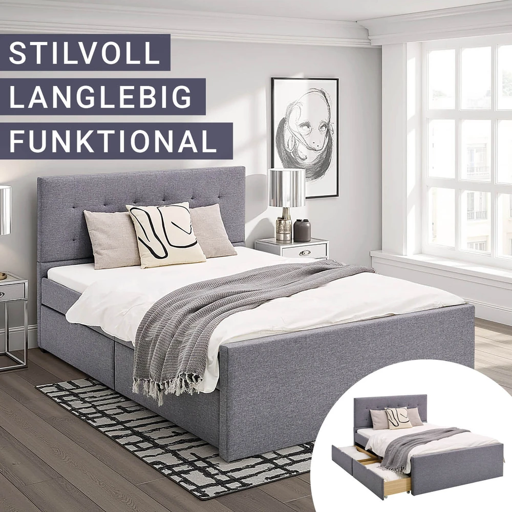 Homestyle4U Aptrauktas lovos rėmas, 145x214 cm, pilka