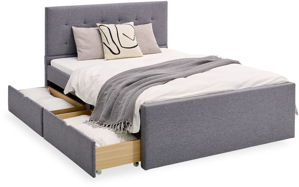 Homestyle4U Aptrauktas lovos rėmas, 145x214 cm, pilka