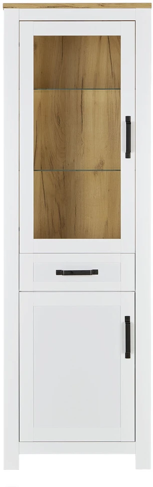 Homestyle4U Aukšta komoda, 64x199.5x41 cm, balta, ruda