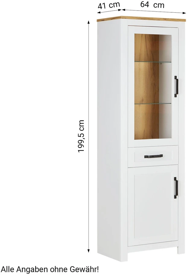 Homestyle4U Aukšta komoda, 64x199.5x41 cm, balta, ruda
