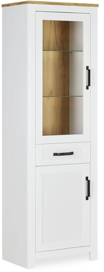 Homestyle4U Aukšta komoda, 64x199.5x41 cm, balta, ruda