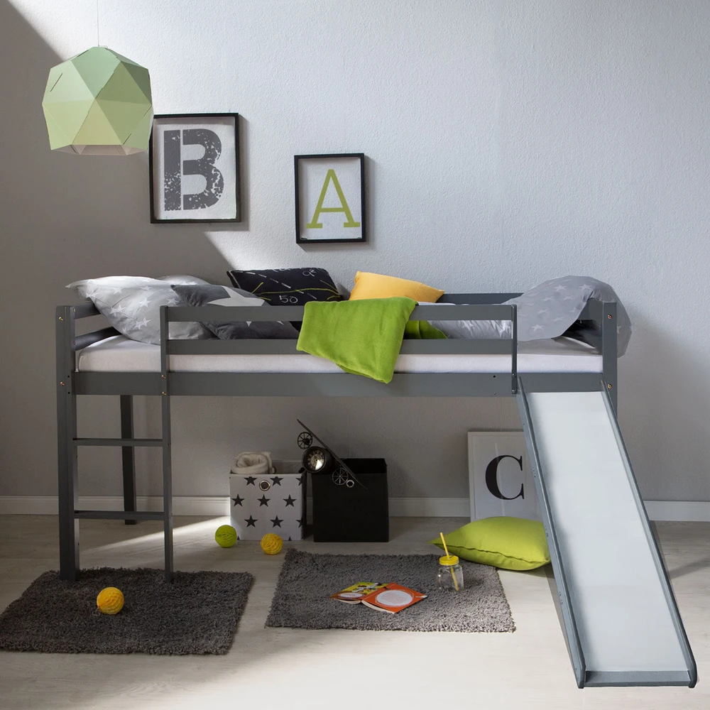 Homestyle4U Aukšta lova, 207.5x110x219.5 cm, pilka