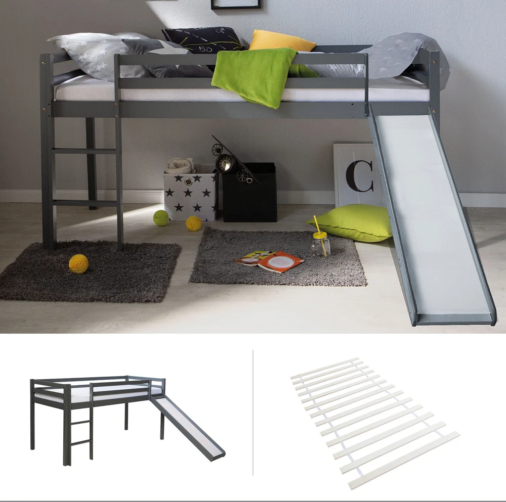 Homestyle4U Aukšta lova, 207.5x110x219.5 cm, pilka