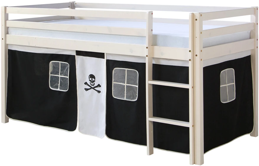 Homestyle4U Aukšta lova, 207.5x110x96.5 cm, juoda, balta