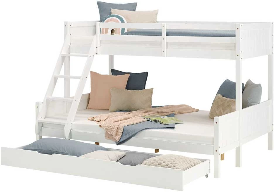 Homestyle4U Dviaukštė lova, 207x139x146.5 cm, balta