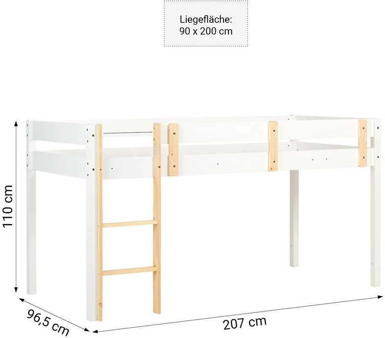 Homestyle4U Dviaukštė lova, 207x110x96.5 cm, balta
