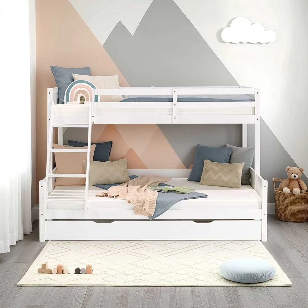 Homestyle4U Dviaukštė lova, 207x139x146.5 cm, balta