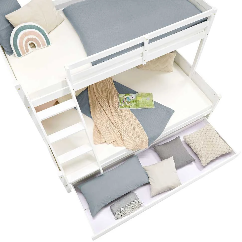 Homestyle4U Dviaukštė lova, 207x139x146.5 cm, balta