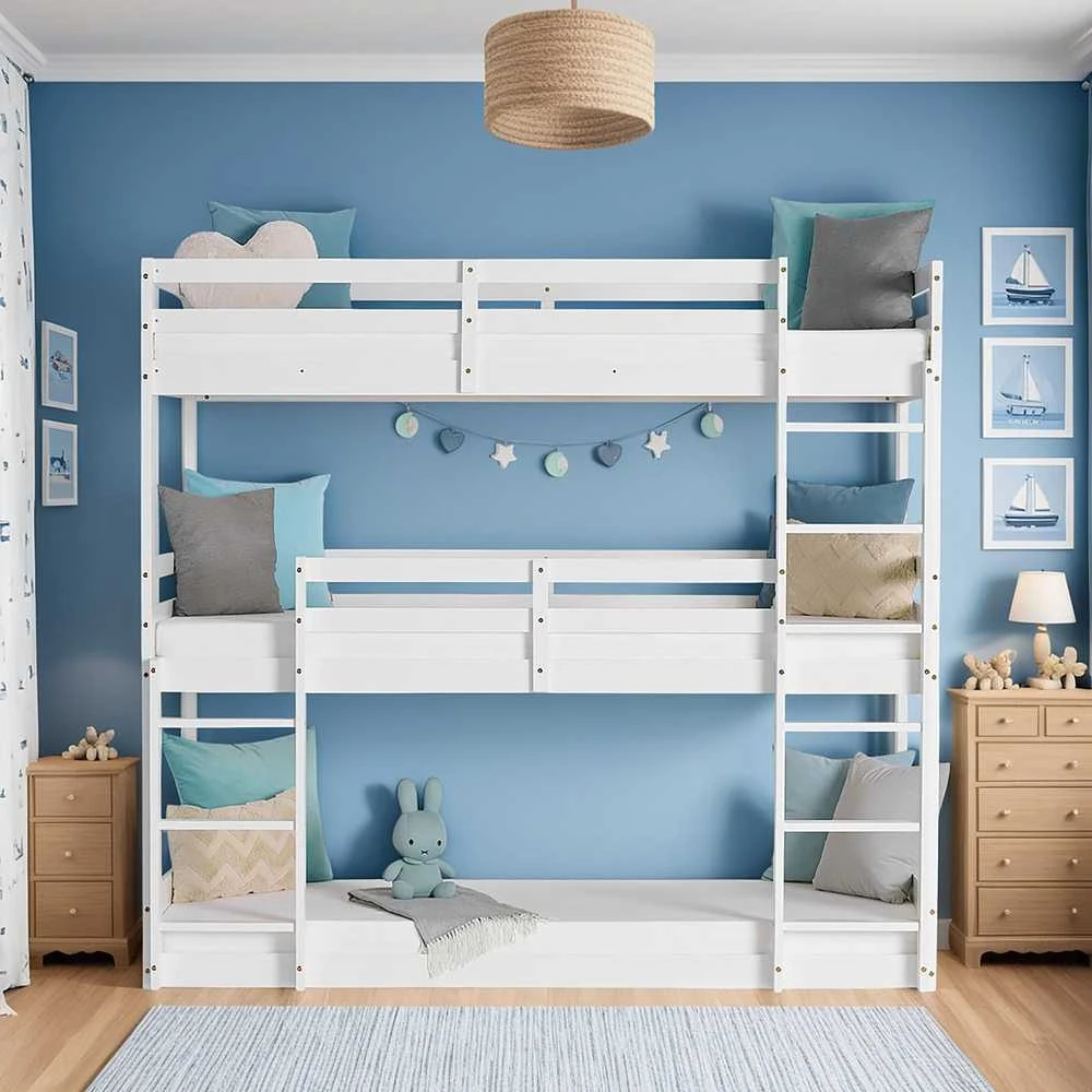 Homestyle4U Dviaukštė lova, 205x103x203 cm, balta