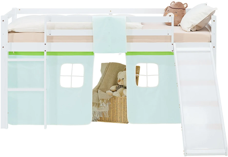 Homestyle4U Dviaukštė lova, 207,5x110x217,5 cm, balta, žalia