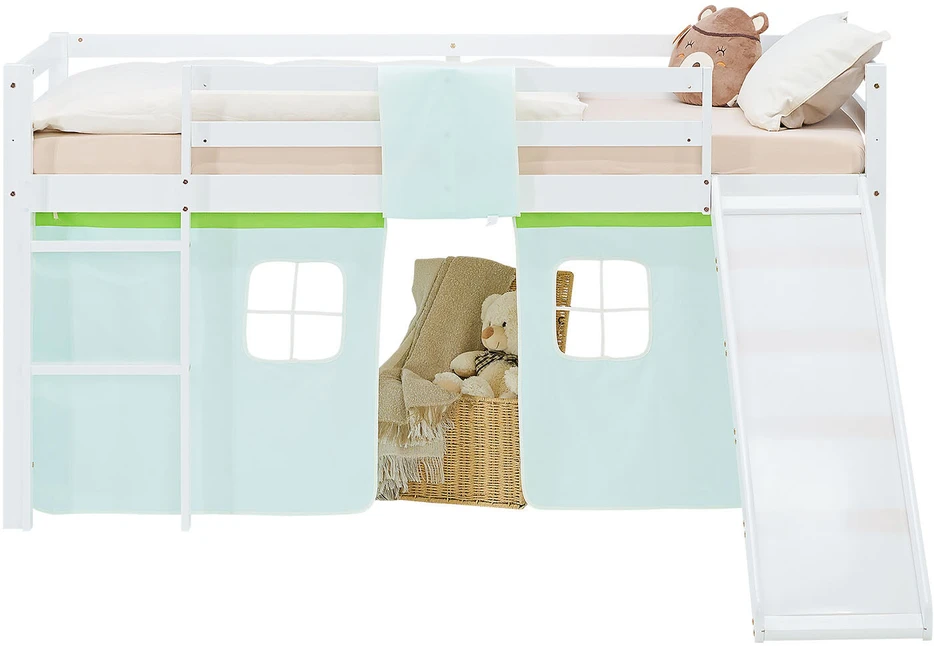 Homestyle4U Dviaukštė lova, 207,5x110x217,5 cm, balta, žalia