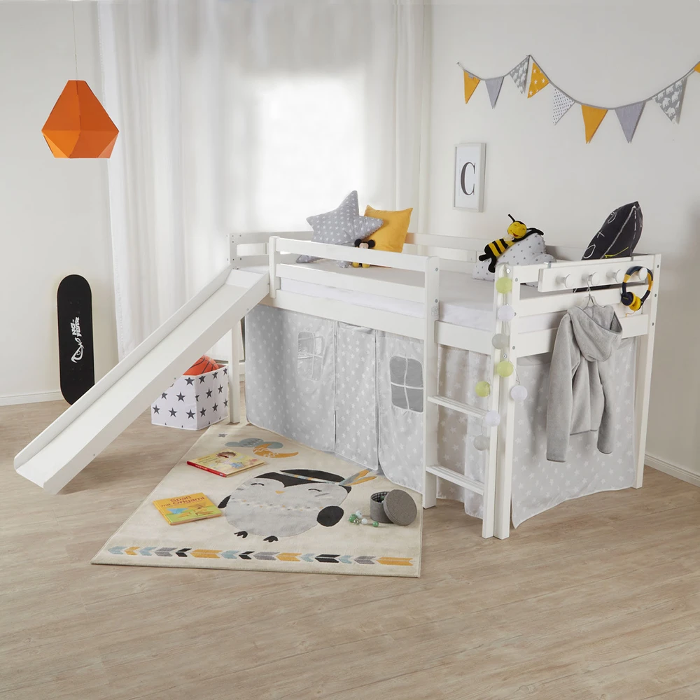 Homestyle4U Dviaukštė lova, 207.5x110x217.5 cm, balta