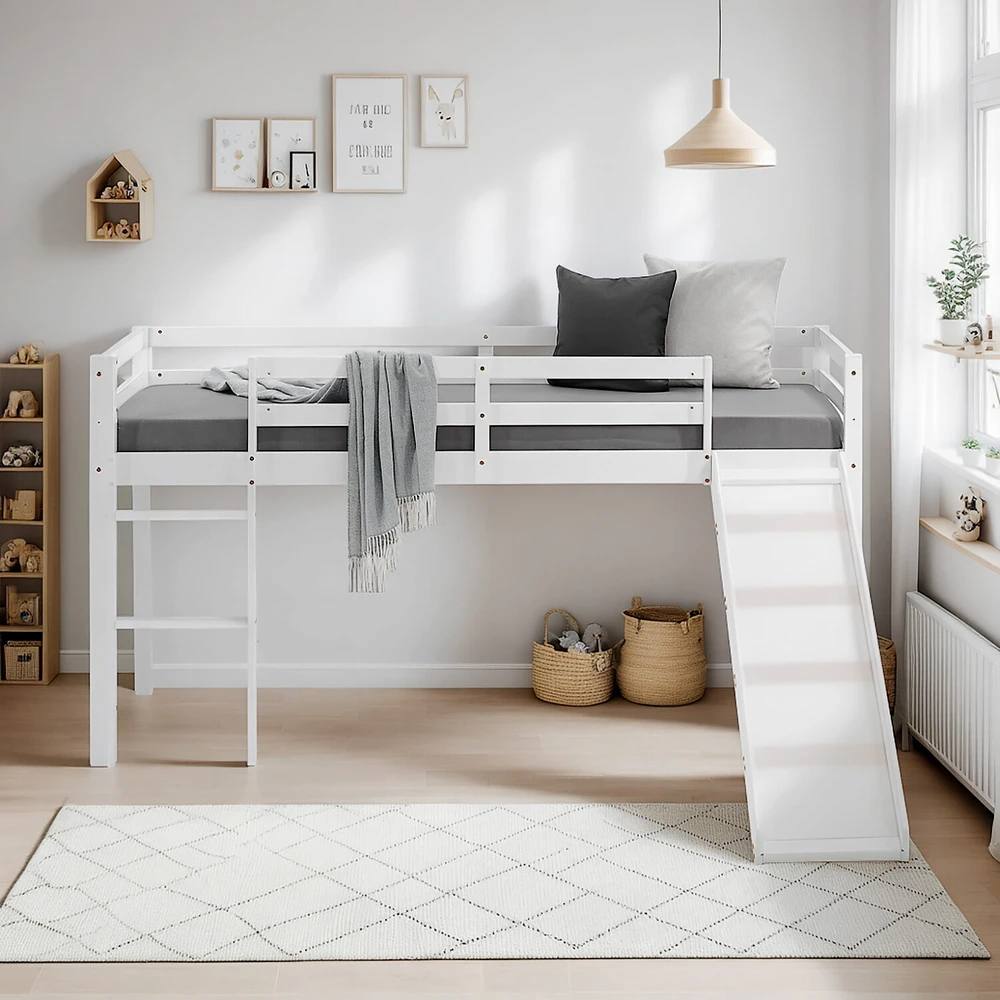 Homestyle4U Dviaukštė lova, 207.5x110x217.5 cm, balta