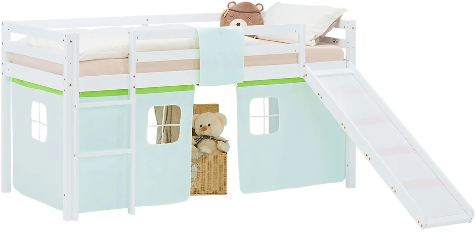 Homestyle4U Dviaukštė lova, 207,5x110x217,5 cm, balta, žalia