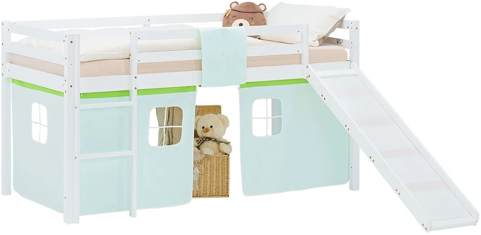 Homestyle4U Dviaukštė lova, 207,5x110x217,5 cm, balta, žalia