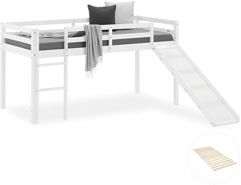Homestyle4U Dviaukštė lova, 207.5x110x217.5 cm, balta