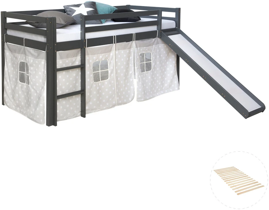 Homestyle4U Dviaukštė lova, 207.5x110x219.5 cm, pilka