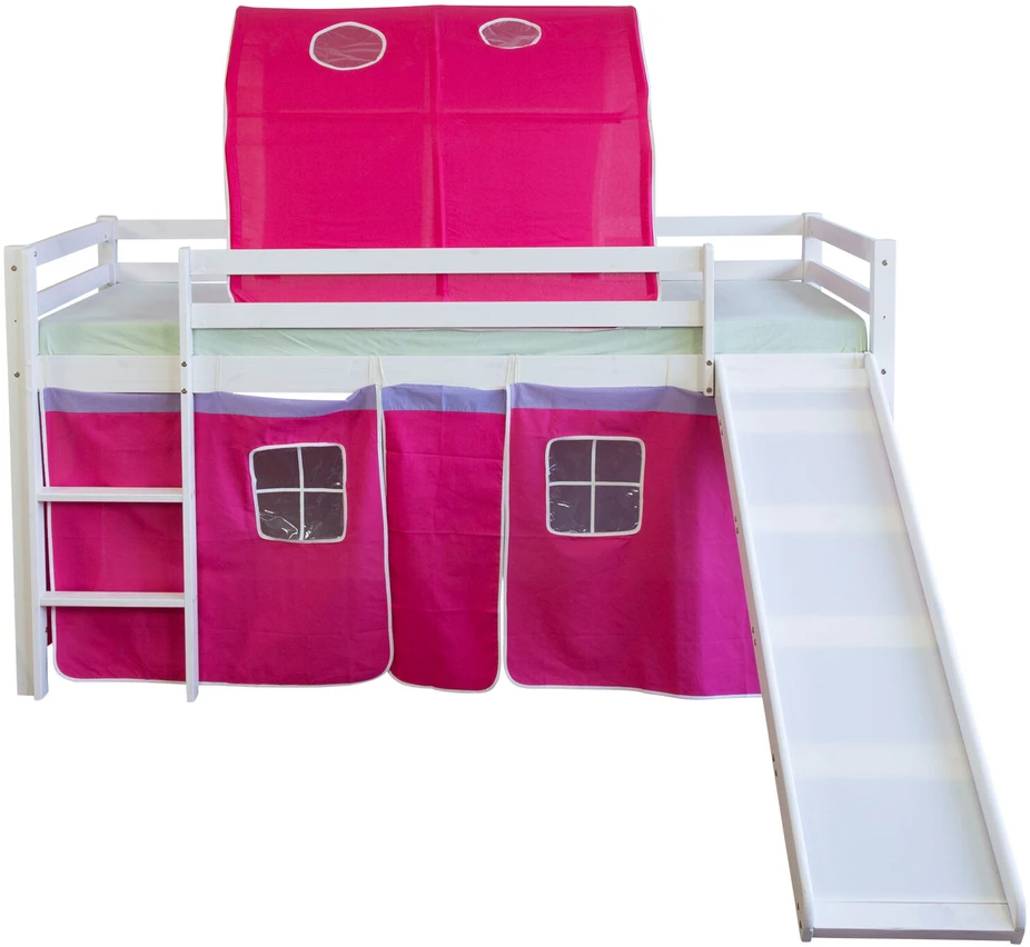 Homestyle4U Dviaukštė lova, 207.5x110x219.5 cm, balta, raudona