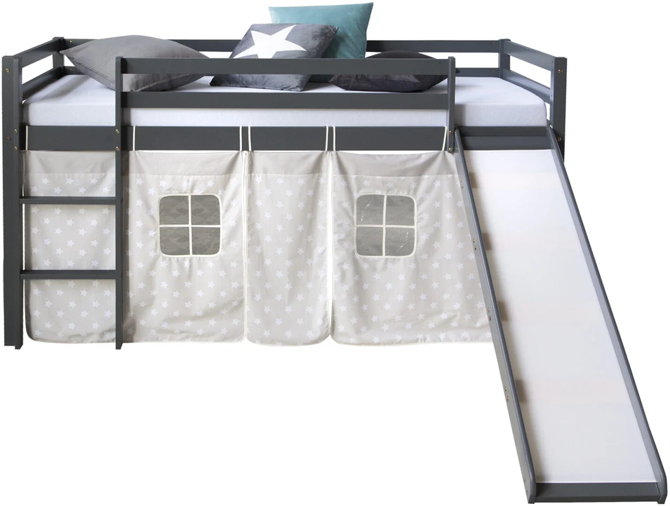 Homestyle4U Dviaukštė lova, 207.5x110x219.5 cm, pilka