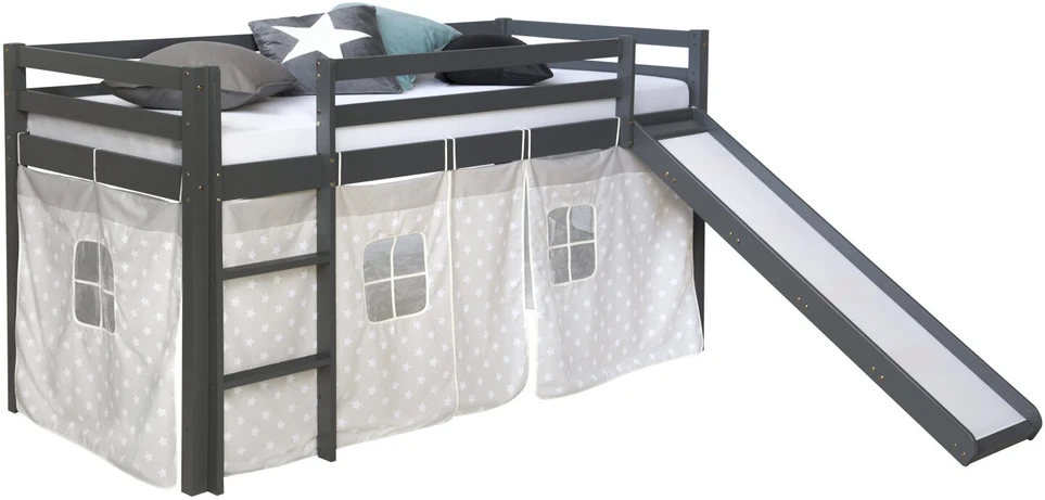 Homestyle4U Dviaukštė lova, 207.5x110x219.5 cm, pilka