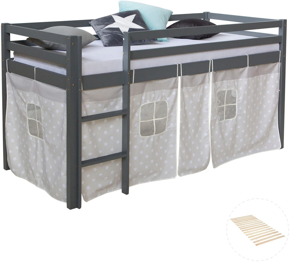 Homestyle4U Dviaukštė lova, 207.5x110x96.5 cm, pilka