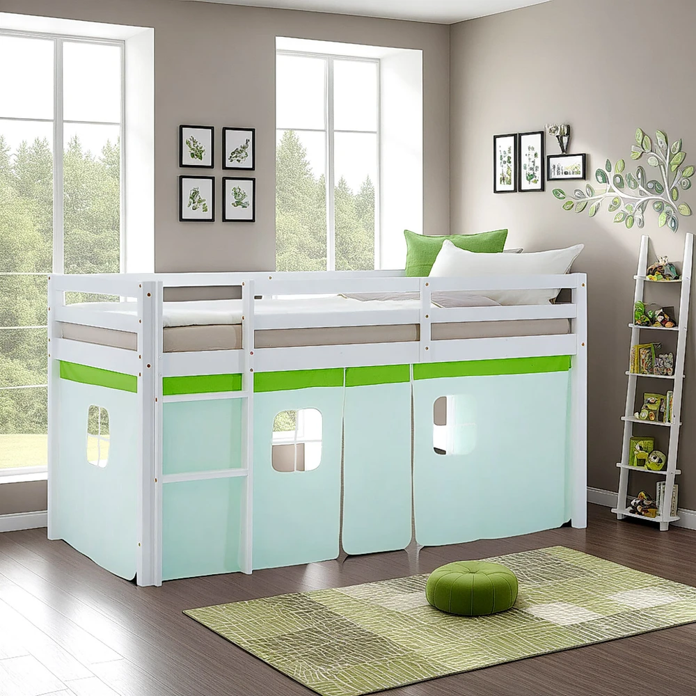 Homestyle4U Dviaukštė lova, 207.5x110x99.5 cm, žalia