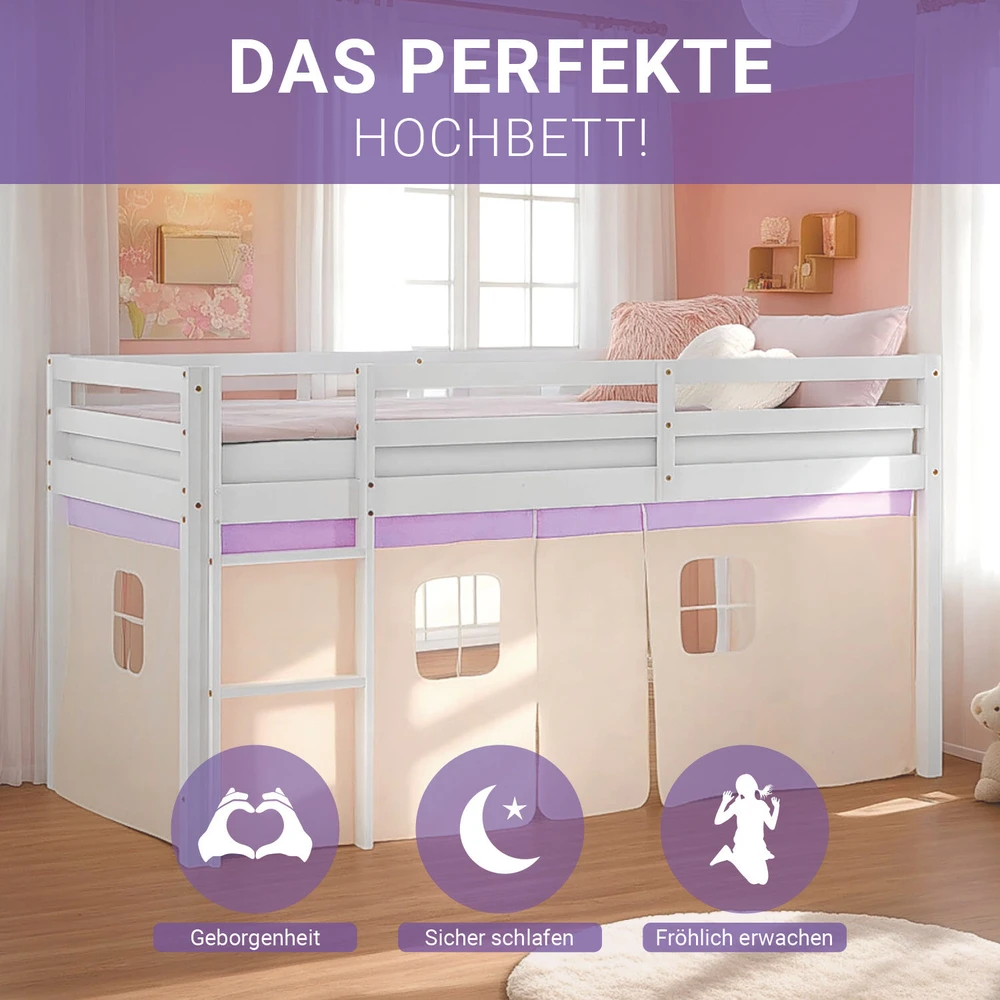 Homestyle4U Dviaukštė lova, 207.5x110x99.5 cm, balta, violetinė, oranžinė