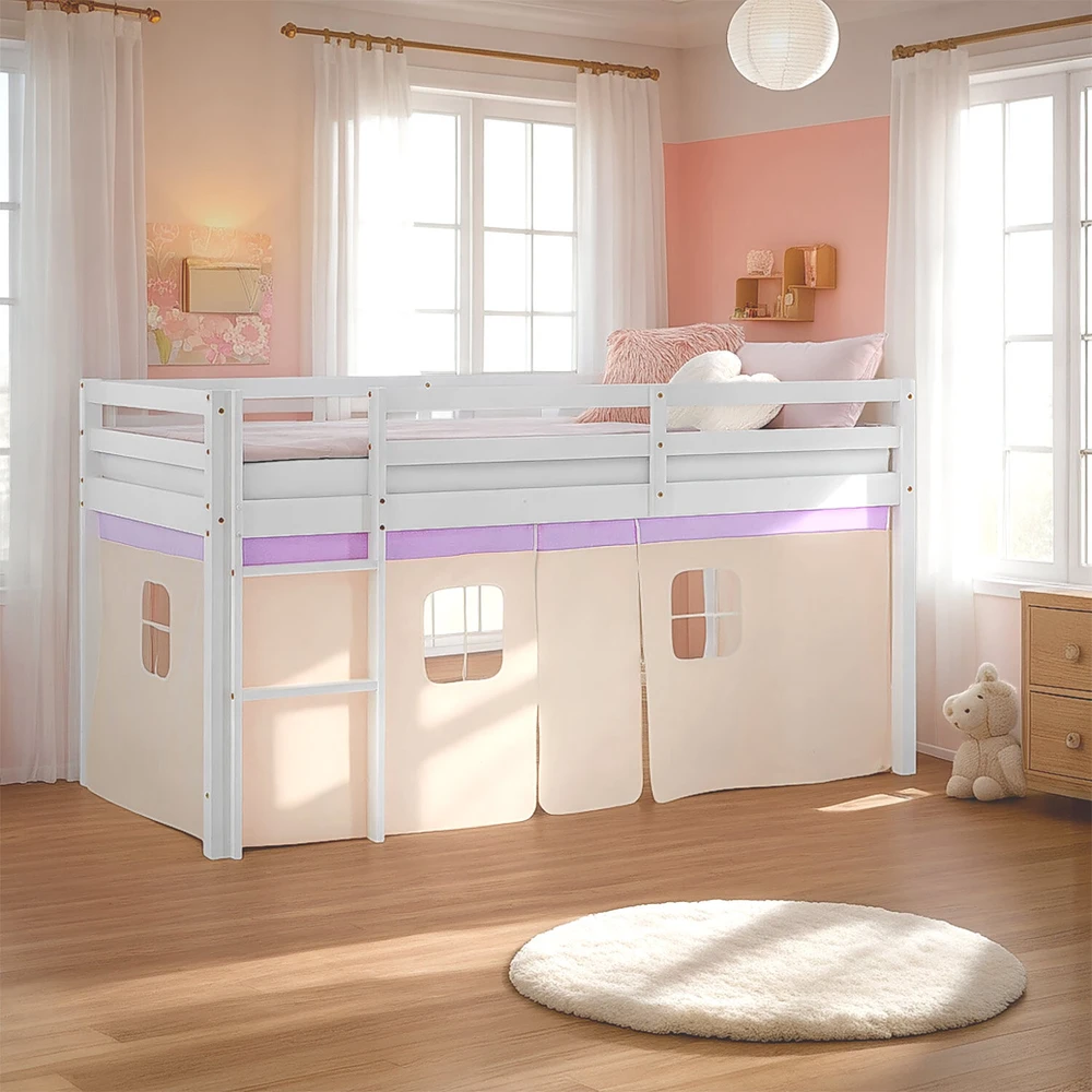Homestyle4U Dviaukštė lova, 207.5x110x99.5 cm, balta, violetinė, oranžinė