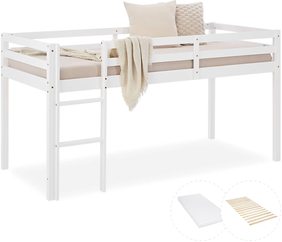 Homestyle4U Dviaukštė lova, 207.5x110x99.5 cm, balta