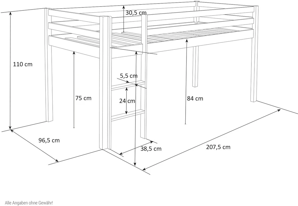 Homestyle4U Dviaukštė lova, 207.5x110x99.5 cm, balta